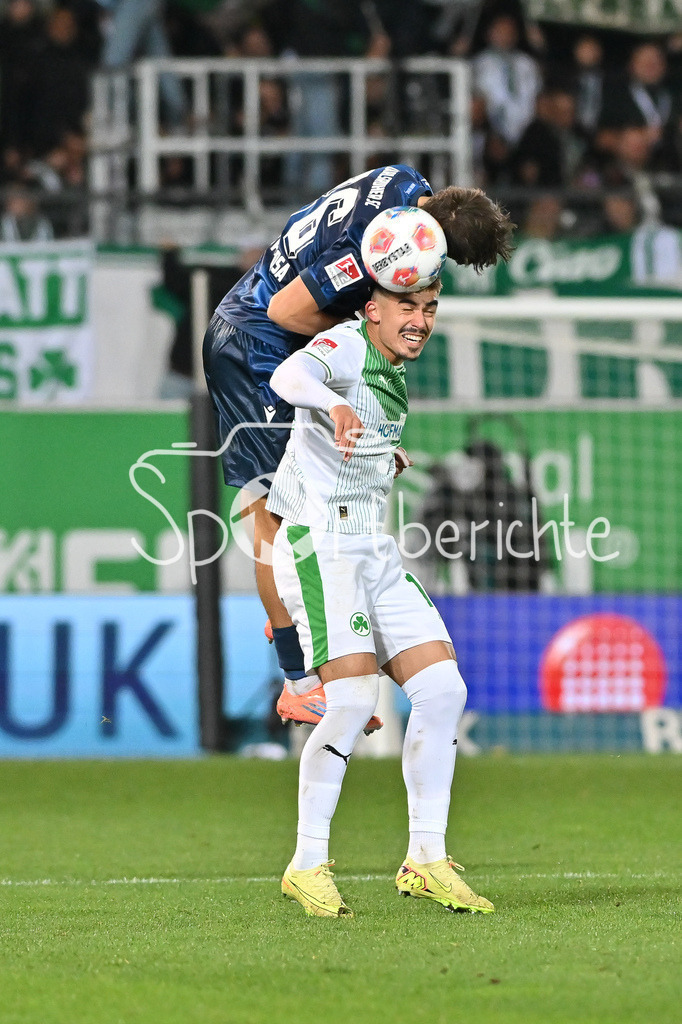 SpVgg Greuther Fürth - Karlsruher SC | FUERTH, GERMANY - OCTOBER 24: Rafael PINTO PEDROSA (Karlsruher SC 36) against Aaron KELLER (SpVgg Greuther Fuerth 16) during the 2. bundesliga match between SpVgg Greuther Fuerth vs. Karlsruher SC on matchday 10 at Sportpark Ronhof Thomas Sommer on October 24, 2025 in Fuerth, Germany / DFL REGULATIONS PROHIBIT ANY USE OF PHOTOGRAPHS AS IMAGE SEQUENCES AND/OR QUASI-VIDEO