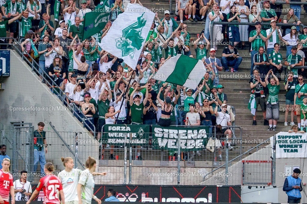 xsscx02052601097 | 02.05.2026, xsscx, Frauen Fussball, 1. FC Köln - Werder Bremen, 1. Fussball Bundesliga, 24. Spieltag, RheinEnergie-Stadion, Saison 2025 2026: Fans von Werder Bremen in der Gästekurve DFB regulations prohibit any use of photographs as image sequences and or quasi-video. Photo: xSandraxScherningxPressefotoKochx