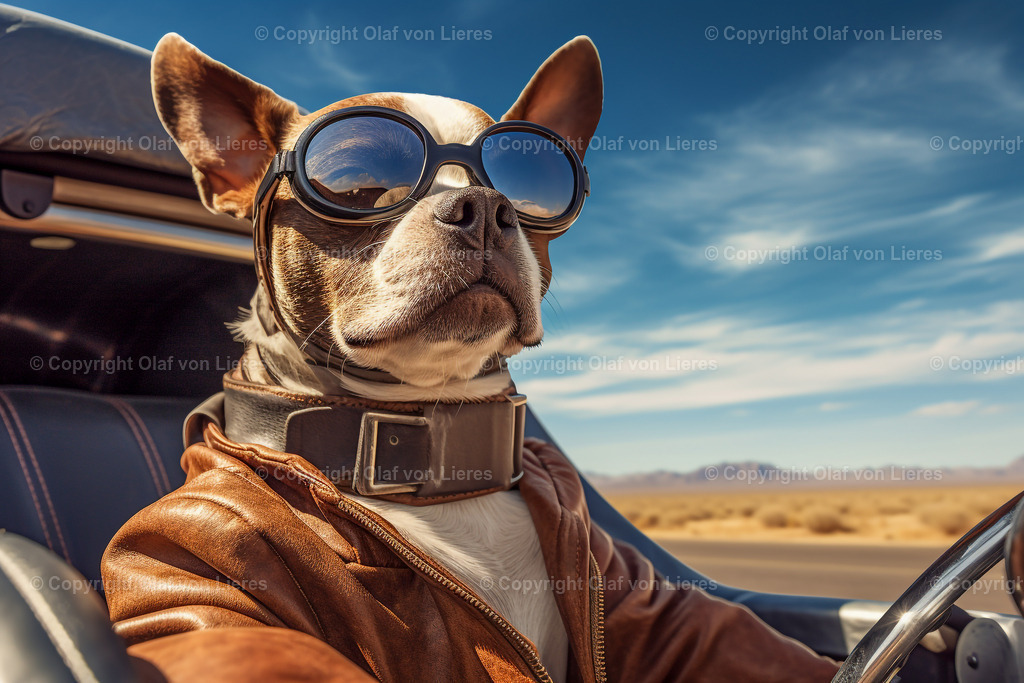 Hund mit Brille fährt Auto | Hund als Autofahrer