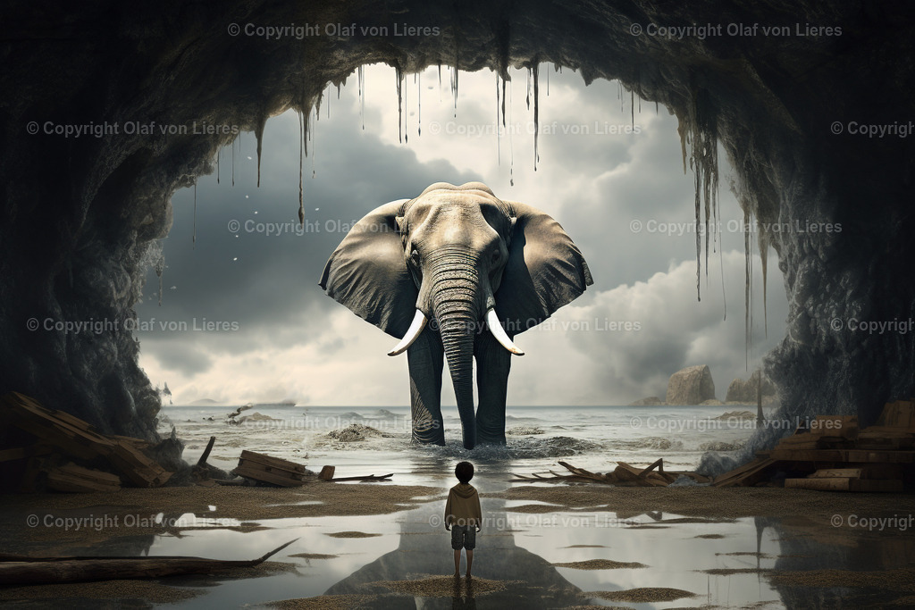 Elefant Fantasy | großer Elefant mit kleinem Kind Fantasy