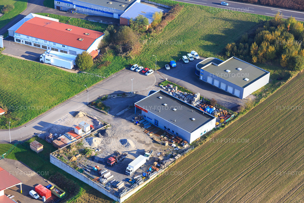 Aerial view: MTT and Messemer in Soultz-sous-Forêts in the state Bas-Rhin, France.Photo: IMG_075596.jpg taken on 11/01/2014 by Werner Riehm/FLY-FOTO.comResolution of the original: 5472 x 3648 px