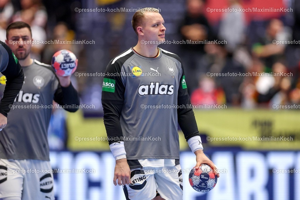 EHF15012602112 | 15.01.2026, Handball, Men's EHF EURO 2026, Deutschland - Österreich, Jyske Bank Boxen in Herning, Dänemark, Preliminary Round:  Justus Fischer (Germany #54)
