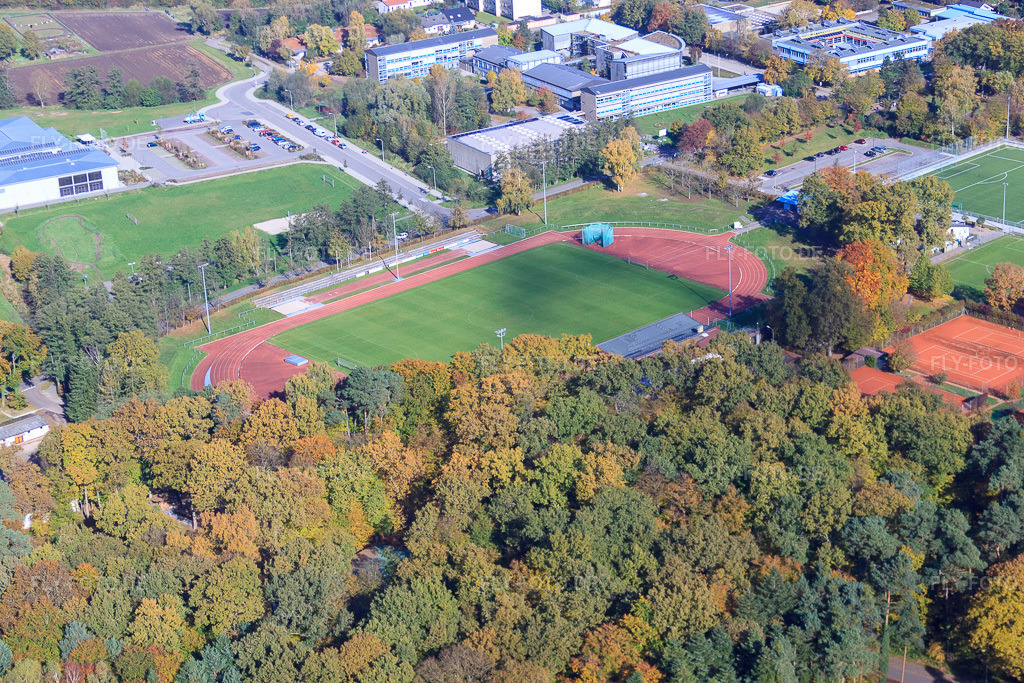 Luftbild: Bienwald-Stadion in Kandel im Bundesland Rheinland-Pfalz in Deutschland. Foto: IMG_34478.jpg vom 26.10.2010 durch Werner Riehm/FLY-FOTO.deTSV 1886 Kandel Leichtathletik - mit uns Spaß am Sport