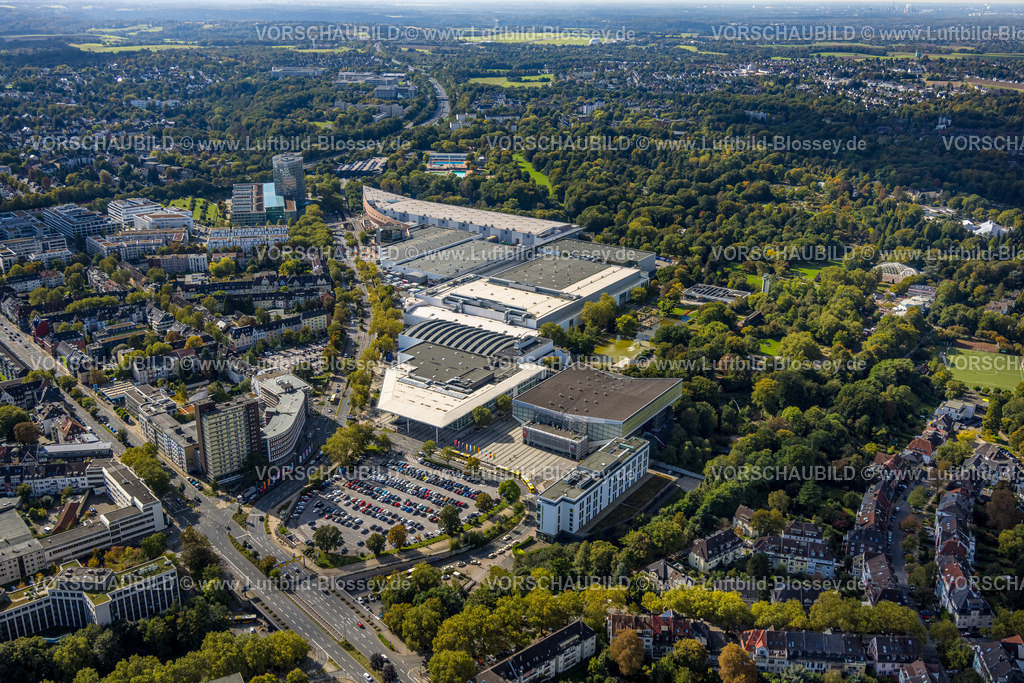 Essen241001776 | Luftbild, Messe Essen mit Grugahalle, Gesamtübersicht mit Grugapark, Gewerbegebiet Messeallee mit EON Hochhaus, Rüttenscheid, Essen, Ruhrgebiet, Nordrhein-Westfalen, Deutschland