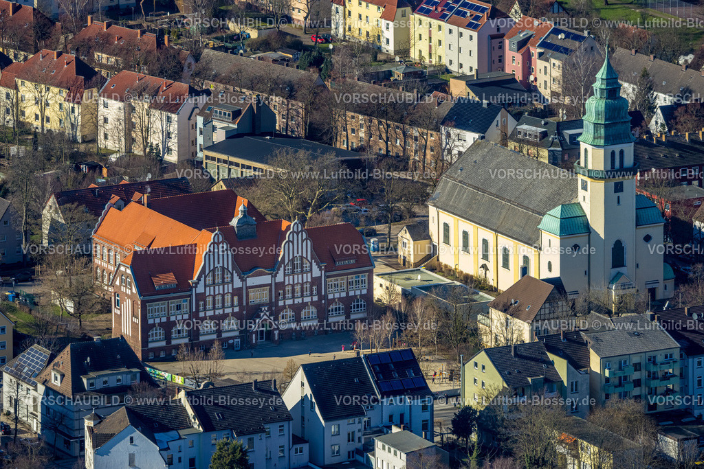 Luenen230204504 | Luftbild, Kath. Herz Jesu Kirche, Wittekindschule,
Brambauer, Lünen, Ruhrgebiet, Nordrhein-Westfalen, Deutschland