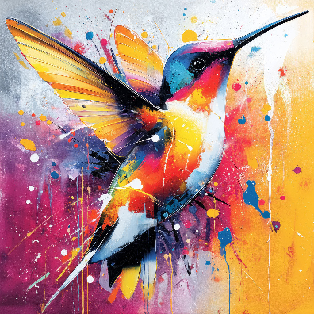 2509006 - Buntes Kolibri Gemälde | Modernes Pop Art Gemälde eines Kolibris als hochwertiger Kunstdruck.