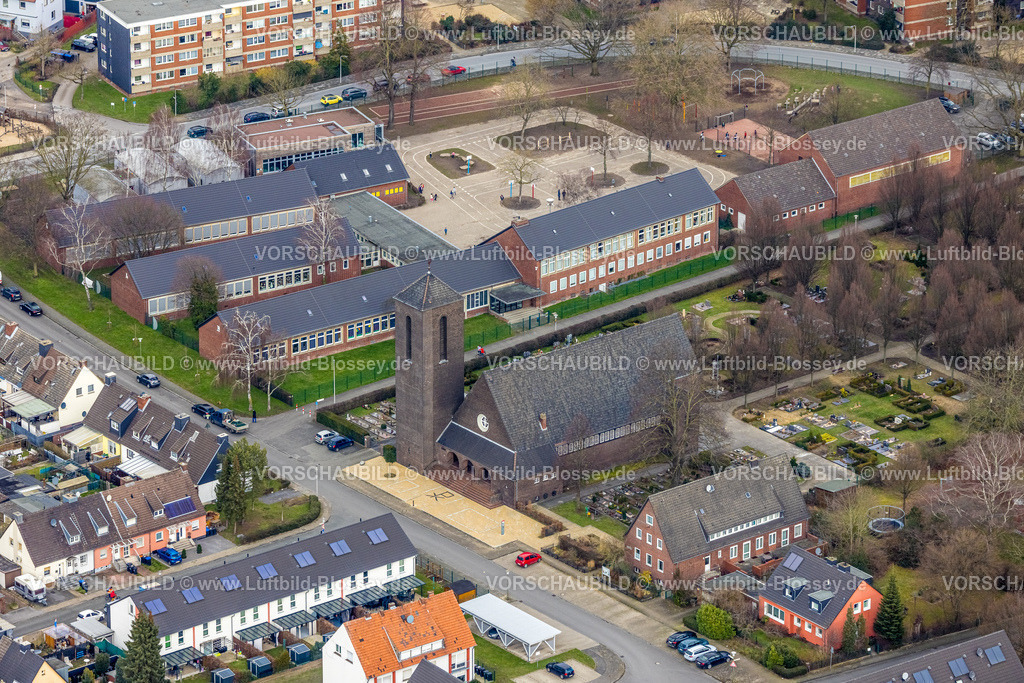 Hamm230215123 | Luftbild, Johannesschule, evang. Johanneskirche, Bockum-Hövel, Hamm, Ruhrgebiet, Nordrhein-Westfalen, Deutschland