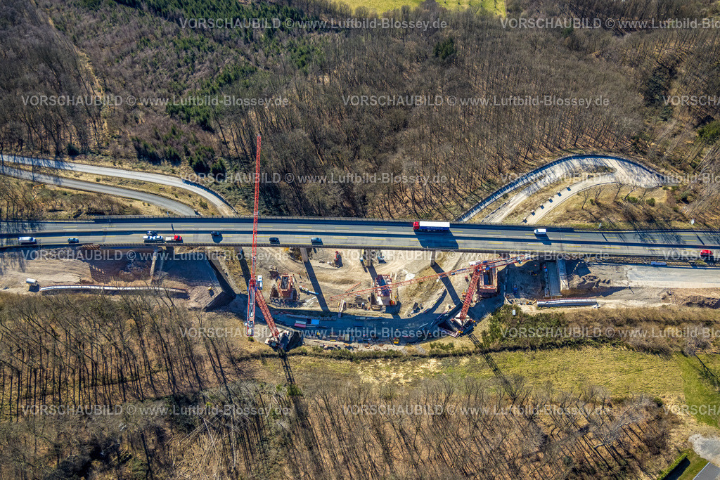 Hagen250302928 | Luftbild, Bauarbeiten an der Autobahnbrücke Talbrücke Kattenohl der Autobahn A45, Dahl, Hagen, Ruhrgebiet, Nordrhein-Westfalen, Deutschland