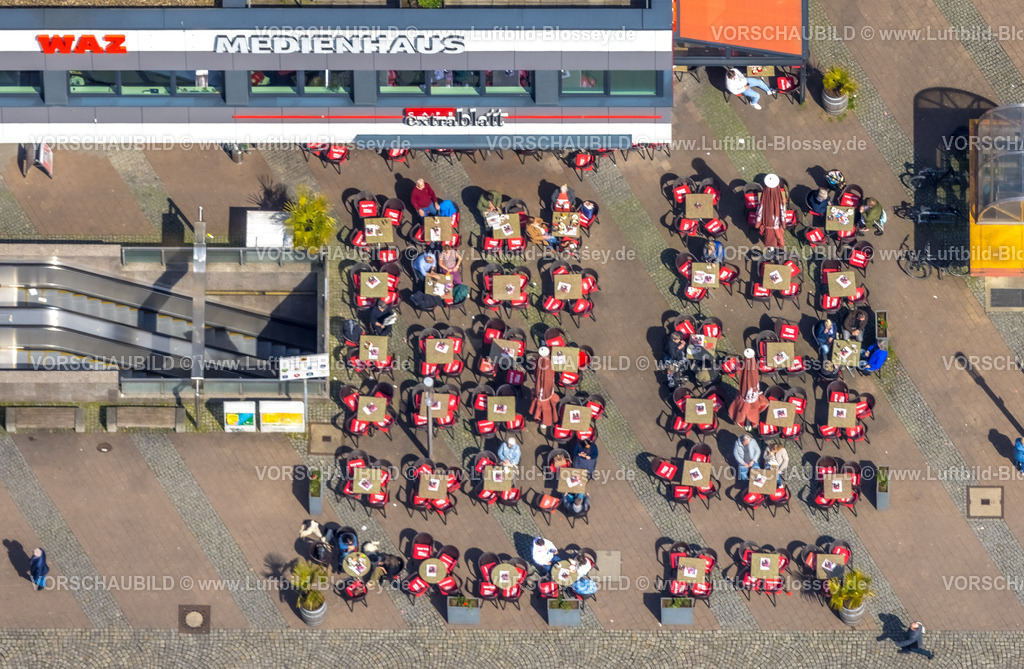 Herne230403161Ost | Luftbild, Außengastronomie am WAZ Medienhaus, Herne-Mitte, Herne, Ruhrgebiet, Nordrhein-Westfalen, Deutschland