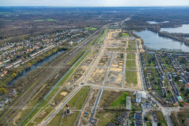 Duisburg230302251 | Luftbild, Baustelle, ehemaliger Rangierbahnhof Wedau, geplantes Duisburger Wohnquartier, Wedau, Duisburg, Ruhrgebiet, Nordrhein-Westfalen, Deutschland