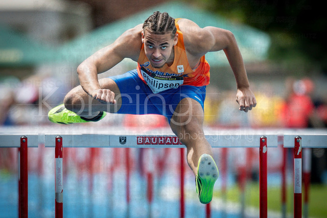 Juniorengala 2026; Mannheim, 14.06.2026 | MANNHEIM, GERMANY - JUNE 14, 2026 : Eljahro Philipsen (NED/Netherlands) competing in the men’s 110m hurdles during the Juniorengala 2026 at Michael-Hoffmann-Stadion on June 14, 2026 in Mannheim, Germany.