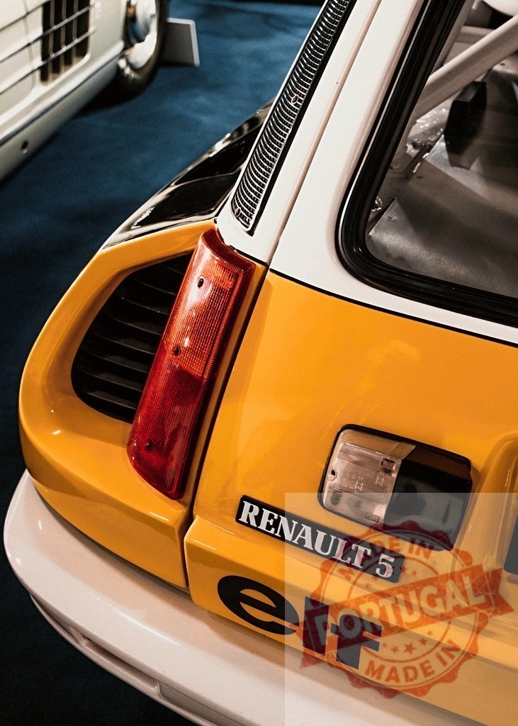 Renault 5 Turbo vintage rally car detail | Yellow Renault 5 Turbo showing rear detail of classic rally car - Realized with Pictrs.com