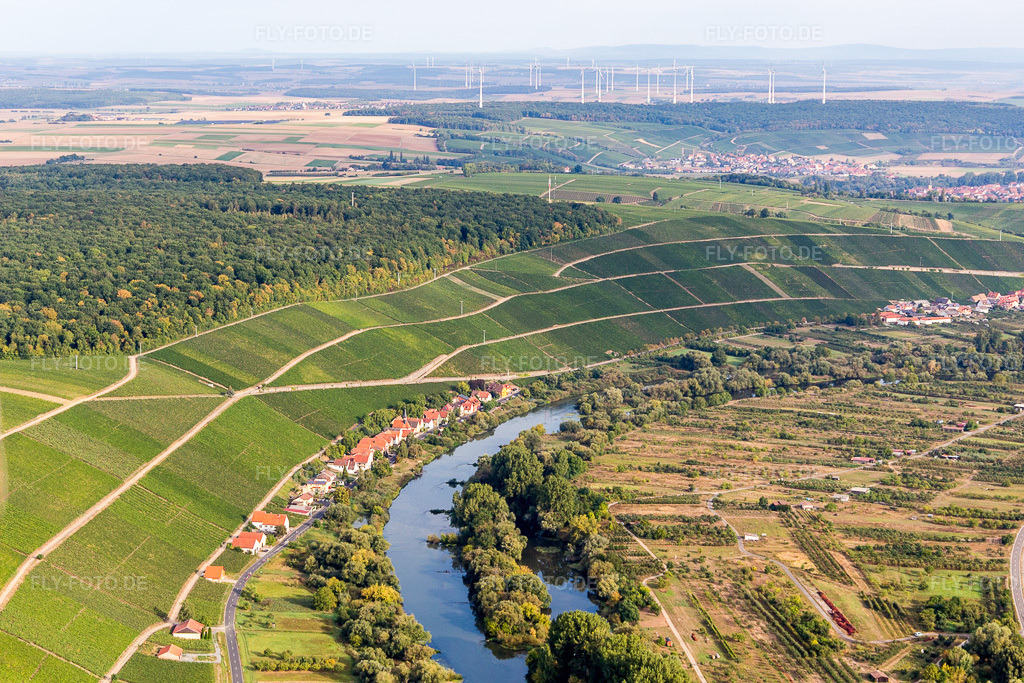 Luftbild: Fluß- Uferbereichen des Main in Köhler im Ortsteil Köhler in Volkach im Bundesland Bayern in Deutschland. Foto: IMG_111265.jpg vom 09.09.2018 durch Werner Riehm/FLY-FOTO.de