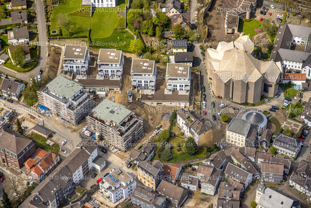 Velbert230407348Neviges | Luftbild, Mariendom, Baustelle mit Neubau an der Tönisheider Straße Ecke Im Koven, Neviges, Velbert, Ruhrgebiet, Nordrhein-Westfalen, Deutschland