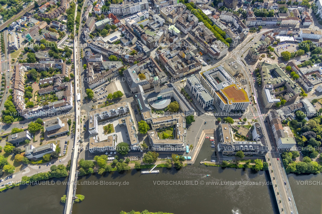 Muelheim220802343 | Luftbild, Rathaus und Rathausturm, City mit Schloßstraße, Altstadt I, Mülheim an der Ruhr, Ruhrgebiet, Nordrhein-Westfalen, Deutschland