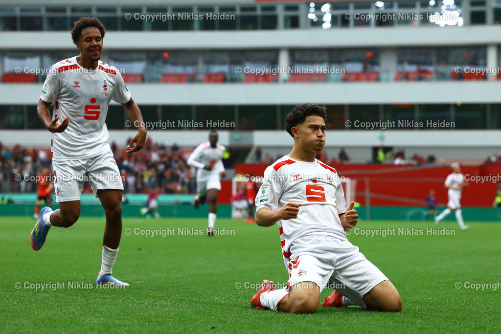 NH_Bayer04LeverkusenU19_1FCKölnU19_U19DFBNachwuchsliga_18052025 | #7 Justin Kai von der Hitz (1. FC Köln U19) bejubeltt seinen Treffer zum 2:3.Fußball I Junioren I U19 DFB-Nachwuchsliga I Saison 2024-2025 I Deutsche Meisterschaft U19, Finale I Bayer 04 Leverkusen U19 - 1. FC Köln U19 I 18.05.2025 I BayArena