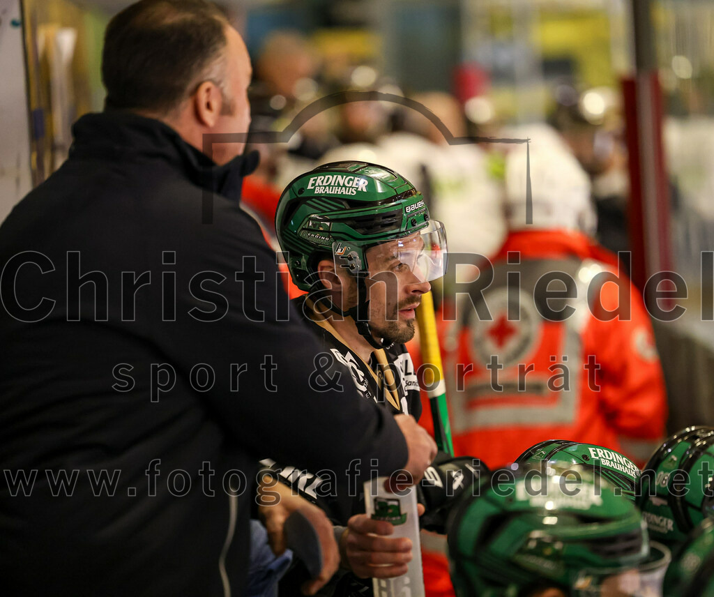 2024-02-16_015_TSV_Erding_gegen_ERSC_Amberg | Erding, Deutschland, 16.02.2024:
Eishockey, Bayernliga Playoffs 2023 / 2024, 1. Spieltag, TSV Erding gegen ERSC Amberg, Endergebnis: 1:2

Teamchef Thomas Daffner (Erding Gladiators), Philipp Michl (Erding Gladiators, #77)

Foto: Christian Riedel / fotografie-riedel.net