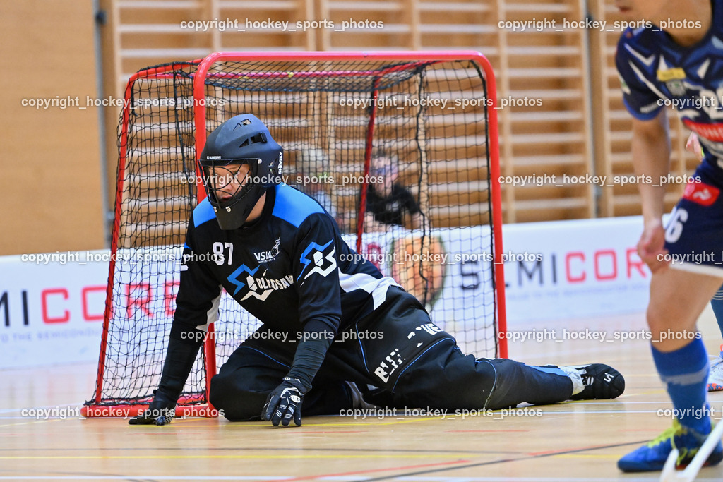 VSV Unihockey vs. Wiener Floorballferein 6.4.2024 | #87 Timmo Taurer VSV Unihockey, VSV Unihockey vs. Wiener Floorballferein 6.4.2024, VSV Unihockey vs. Wiener Floorballferein  am 06.04.2024 in Villach (Ballspielhalle St. Martin), Austria, (Photo by Bernd Stefan)