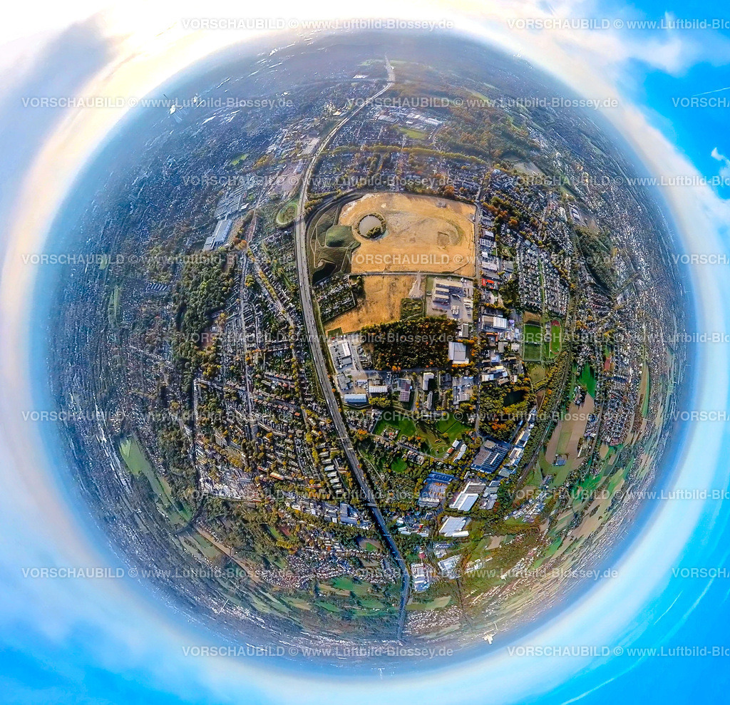 Recklinghausen20221006_1Hillerheide | Luftbild, Baustelle ehem. Trabrennbahn, Recklinghausen Hillerheide Wohnen am Wasser, ISEK Hillerheide, Fisheye Aufnahme, Fischaugen Aufnahme, 360 Grad Aufnahme, Hillerheide, Recklinghausen, Fisheyeaufnahme, Ruhrgebiet, Nordrhein-Westfalen, Deutschland