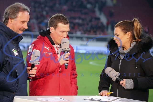 060217Ho726 | Peter Neururer, Cheftrainer Hannes Wolf (VfB Stuttgart), Laura Wontorra
 / 2. BL; VfB Stuttgart vs Fortuna Duesseldorf, Germany, Merceds-Benz-Arena, Stuttgart, 20170206