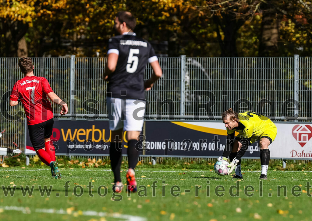 2023-11-05_023_FC_Herzogstadt_gegen_TuS_Oberding | Erding, Deutschland, 05.11.2023:
Fußball, Kreisklasse 2023 / 2024, 14. Spieltag, FC Herzogstadt gegen TuS Oberding, Endergebnis: 4:5

Sebastian Stemmer (TuS Oberding, #7), Torwart Florian Leininger (FC Herzogstadt, #22)

Foto: Christian Riedel / fotografie-riedel.net