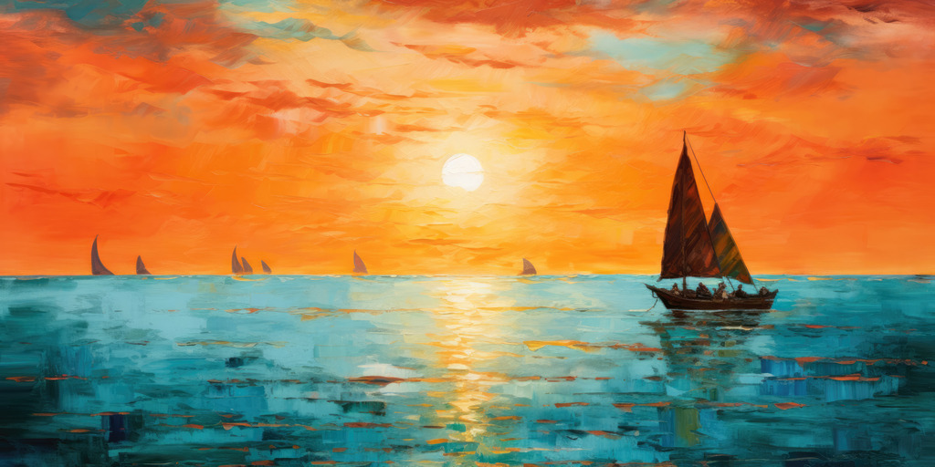 2307197 - Sonnenuntergang auf dem Meer | Modernes abstraktes digitales Gemälde. Bestellen Sie dieses Motiv als hochwertigen Kunstdruck auf Leinwand, Acrylglas, Alu-Dibond oder als Poster.