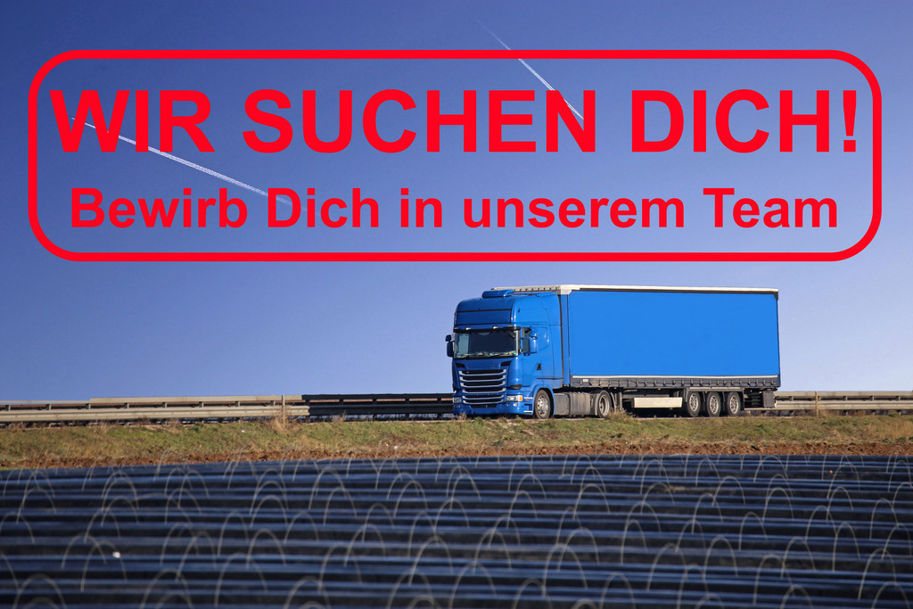 LKW-Fahrer gesucht (Vorlage) | Wir suchen Dich (LKW Fahrer): Text WIR SUCHEN DICH BEWIRB DICH IN UNSEREM TEAM  auf dem Bild von einem LKW (Vorlage Mitarbeitersuche) - Realisiert mit Pictrs.com
