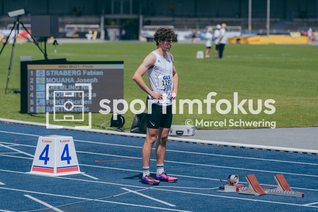 DM U23 U18 Bochum 2026 | Lucca Agostini (SV GO! Saar 05), Startnummer 1191, 400-Meter-Lauf, Deutsche Meisterschaften der U18 &amp; U23 2026, Lohrheidestadion Bochum-Wattenscheid, 04.07.2026 Foto: Marcel Schwering / sportimfokus - Realisiert mit Pictrs.com