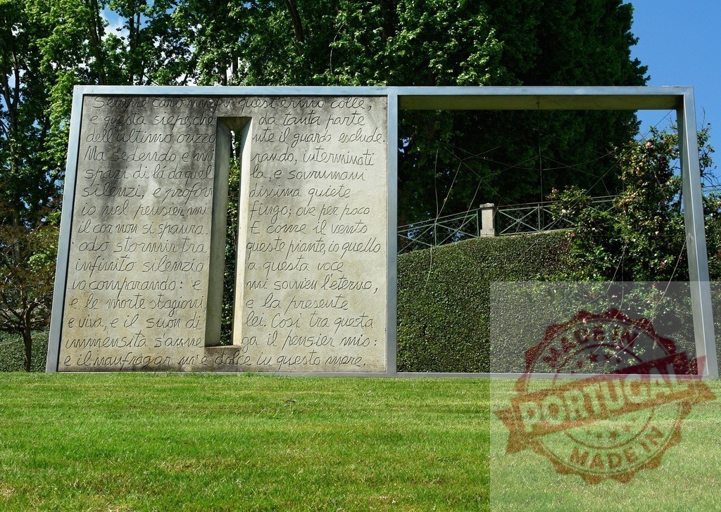 Giacomo Leopardi L'Infinito poem monument Recanati. Region Norte - Portugal | Monument featuring Giacomo Leopardi's poem L'Infinito in Recanati, Italy, symbolizing literature and infinity - Realized with Pictrs.com