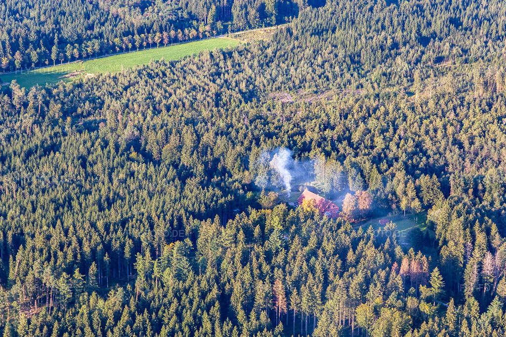 Luftbild: Forsthaus am Tannwaldweg im Ortsteil Tannweiler in Aulendorf im Bundesland Baden-Württemberg in Deutschland. Foto: IMG_128950.jpg vom 03.09.2021 durch Werner Riehm/FLY-FOTO.de