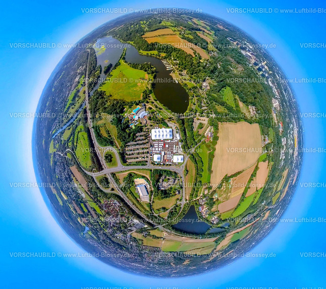Bochum240890843Zeltstadt_KemnaderSee_Heveney | Luftbild, Kemnader Stausee mit Hafen Heveney und Fluss Ruhr, Zeltstadt des Zeltfestival Ruhr ZfR, Freizeitbad Heveney, Autobahn A43 und Anschlussstelle Witten-Heven, Erdkugel, Fisheye Aufnahme, Fischaugen Aufnahme, 360 Grad Aufnahme, tiny world, little planet, fisheye Bild, Querenburg, Bochum, Ruhrgebiet, Nordrhein-Westfalen, Deutschland