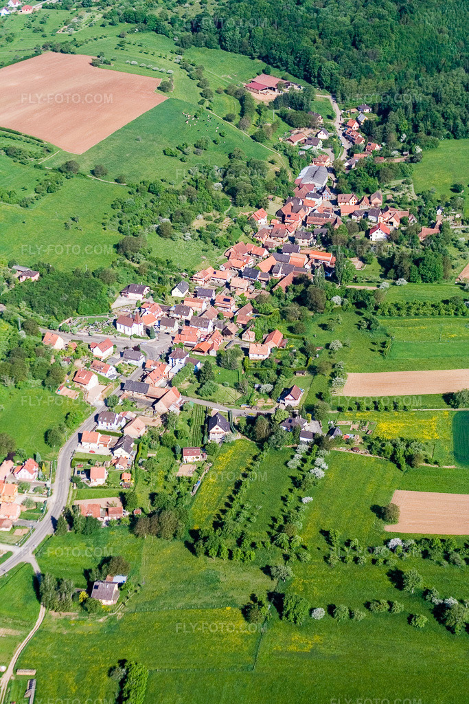 Aerial view: Village view in Gœrsdorf in the state Bas-Rhin, France.Photo: IMG_10816.jpg taken on 05/12/2008 by Werner Riehm/FLY-FOTO.comResolution of the original: 2304 x 3456 px