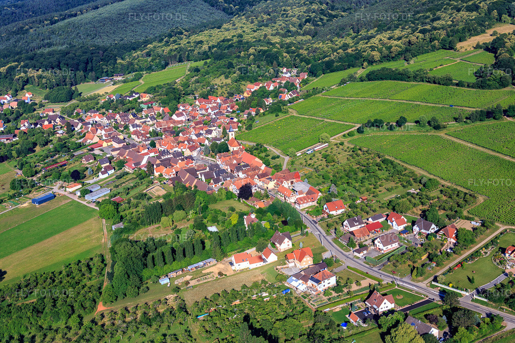 Luftbild: Ortsansicht von Osten in Rott im Bundesland Bas-Rhin in Frankreich. – Foto: IMG_083008.jpg vom 26.06.2015 durch Werner Riehm/FLY-FOTO.de – Auflösung des Originals: 5472 x 3648 px