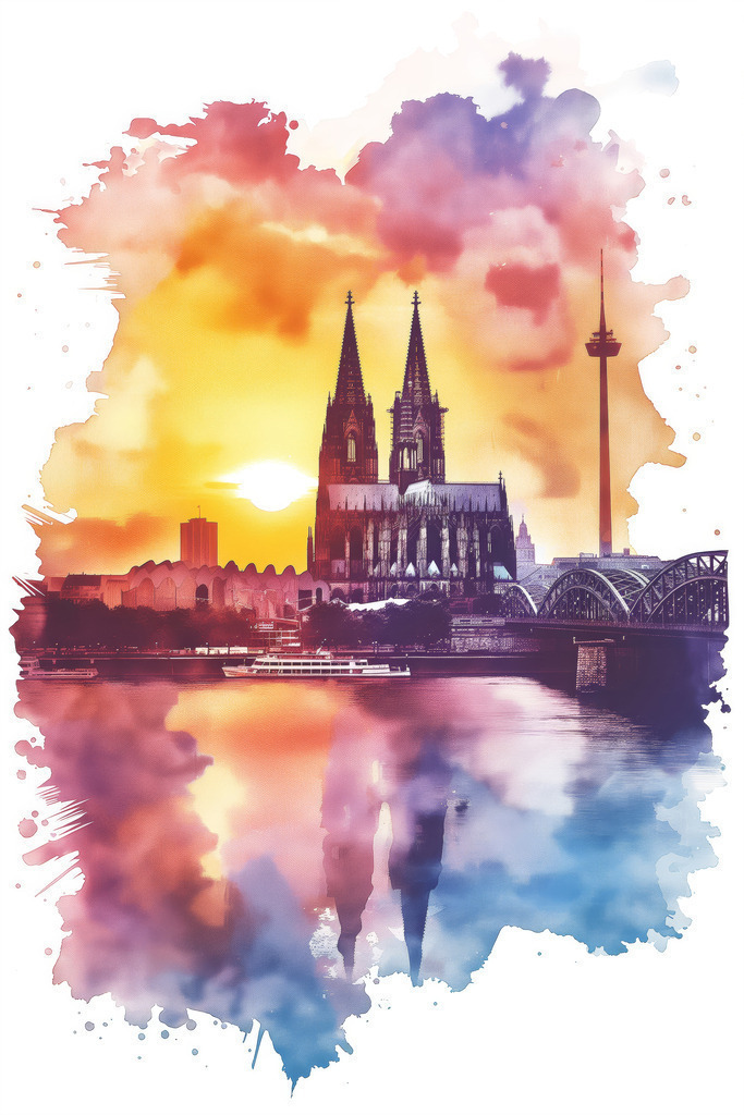 2403026 - Köln wie gemalt | Blick auf den Kölner Dom im Stil eines Aquarells.