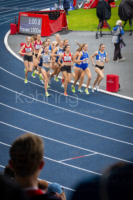 Deutsche Leichtathletik-Meisterschaften; Bochum-Wattenscheid, 26.07.2026 | 1500m Finale mit Jolanda Kallabis (FT 1844 Freiburg), Katja Bäuerle (VfL Sindelfingen), Lera Miller (VfL Löningen) und Verena Meisl (TV Wattenscheid 01); Deutsche Leichtathletik-Meisterschaften am 26.07.2026 im Lorheide-Stadion, Bochum-Wattenscheid (Nordrhein-Westfalen).