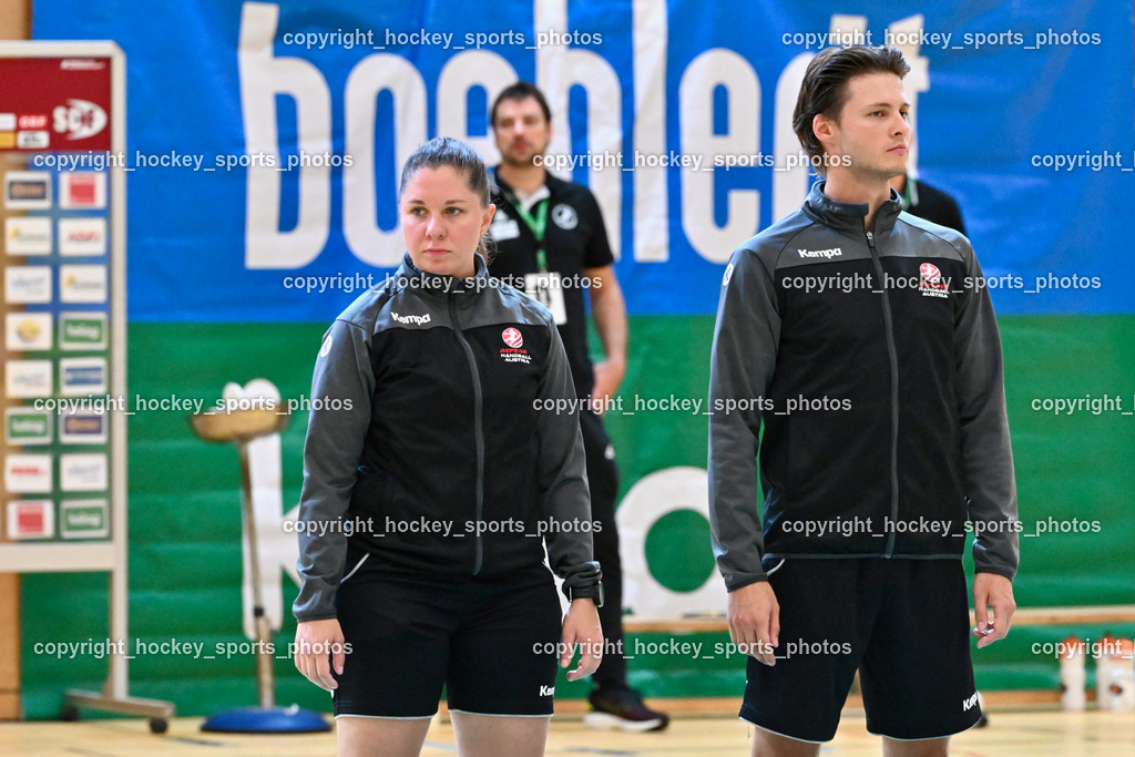 SC Ferlach vs. Bregenz Handball | Spittaler Sara Referee, Korsik Kiryl Referee, SC Ferlach vs. Bregenz Handball, SC Ferlach vs. Bregenz Handball am 28.09.2024 in Ferlach (Ballspielhalle Ferlach), Austria, (Photo by Bernd Stefan)