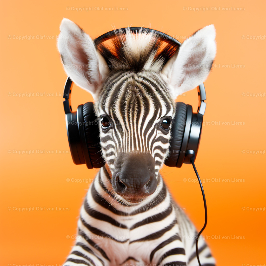 Zebra mit Kopfhörer | Zebra hört Musik