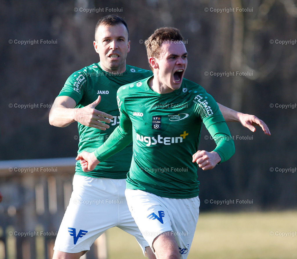 A_LUI_04032023_22 | SPORT,FUSSBALL LT1 OOE LIGA 2023 ASKOE OEDT-SC LUGSTEIN CABS FRIEDBURG 04.03.2023 IM BILD:BUDYANOV ANTONOV UND DER TORSCHUETZE ZUM 1:0 MARIO LEITNER (BEIDE FRIEDBURG) FOTO:FOTOLUI
