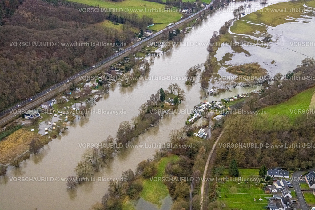 Witten231201953Ruhr | Luftbild, Ruhrhochwasser, Weihnachtshochwasser 2023, starke Regenfälle,  Bommern, Witten, Ruhrgebiet, Nordrhein-Westfalen, Deutschland