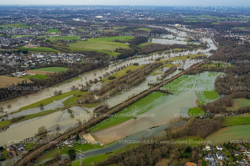 Hattingen231202451Ruhr | Luftbild, Ruhrhochwasser, Weihnachtshochwasser 2023, Fluss Ruhr tritt nach starken Regenfällen über die Ufer, Überschwemmungsgebiet Ruhraue Hattingen Winz, Hattingen, Ruhrgebiet, Nordrhein-Westfalen, Deutschland