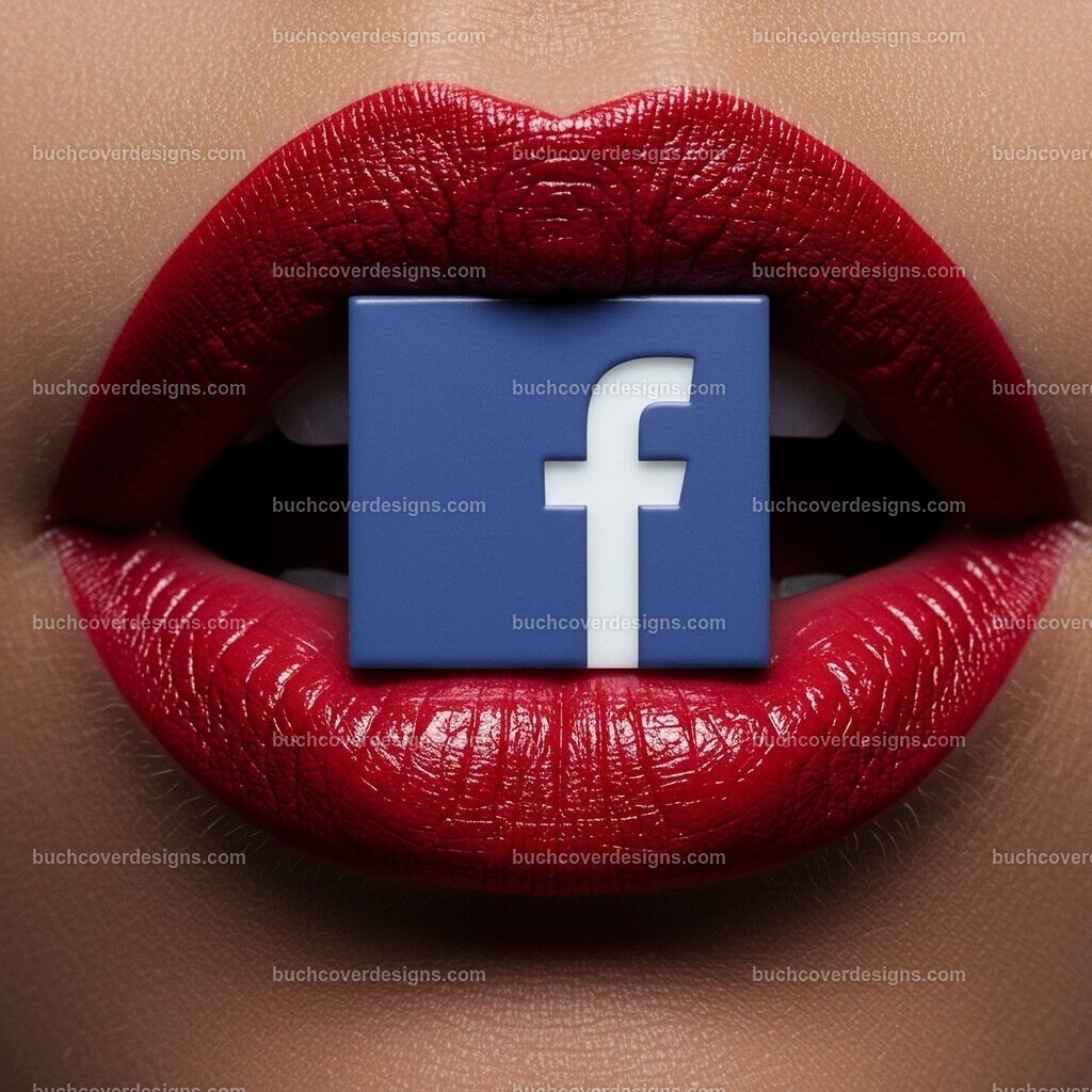 Rote Lippen mit Facebook Logo | Entdecken Sie kreative Buch Cover Designs für Self-Publishing-Autoren und Verlage! Unsere maßgeschneiderten Designs ziehen Leser an und bringen Ihre Geschichten visuell zum Leben. Lassen Sie uns Ihr perfektes Cover gestalten!