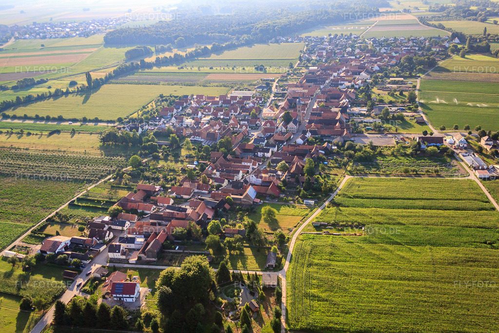 Luftbild: Dorfansicht aus Westen in Erlenbach bei Kandel im Bundesland Rheinland-Pfalz in Deutschland. Foto: IMG_70263.jpg vom 19.07.2014 durch Werner Riehm/FLY-FOTO.de