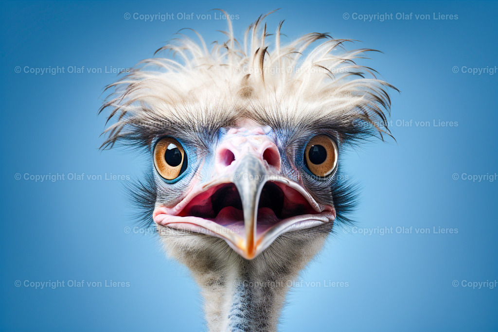 überraschter Blick vom Emu | witzige Gesichter von Emus