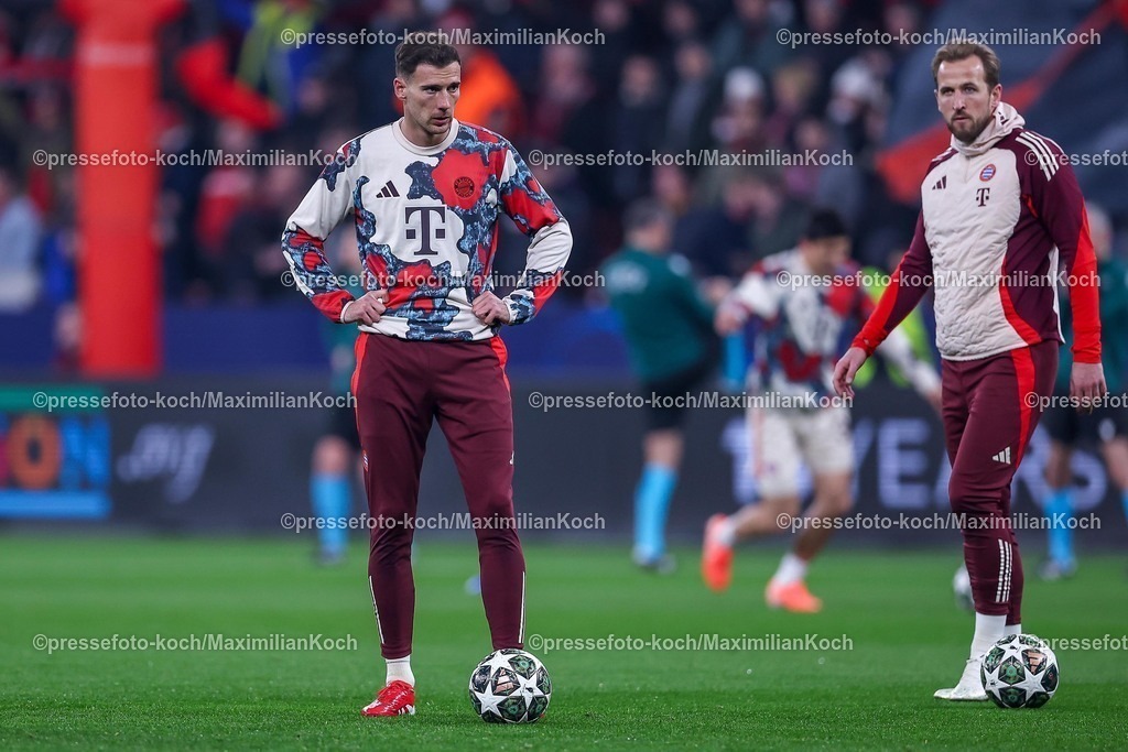 UCL11032502179 | 11.03.2025, Fußball, UEFA Champions League, Bayer 04 Leverkusen - FC Bayern München, Achtelfinale Rückspiel, BayArena, Saison 2024 2025: Leon Goretzka (FC Bayern #8)DFB regulations prohibit any use of photographs as image sequences and or quasi-video.