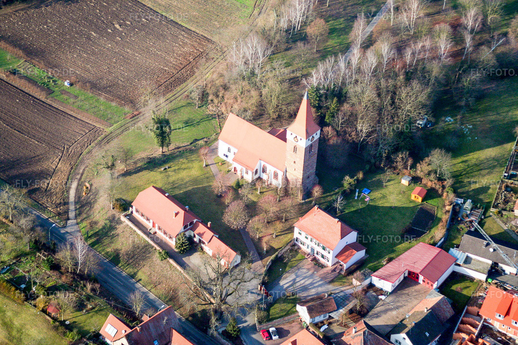 Luftbild: Protestantische Kirche von Minfeld in Minfeld im Bundesland Rheinland-Pfalz in Deutschland. Foto: IMG_0578.jpg vom 08.01.2006 durch Werner Riehm/FLY-FOTO.de