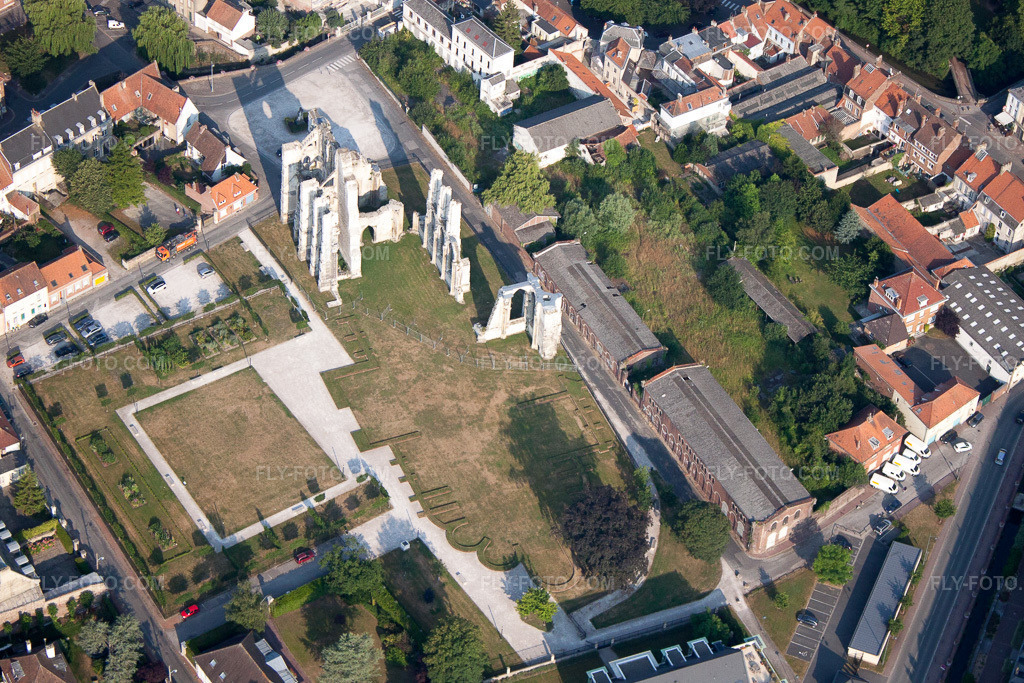 Aerial view: Ruins of St Bertin Abbey, Northern France in Saint-Omer in the state Pas de Calais, France.Photo: IMG_58951.jpg taken on 07/22/2013 by Werner Riehm/FLY-FOTO.comResolution of the original: 4413 x 2942 px