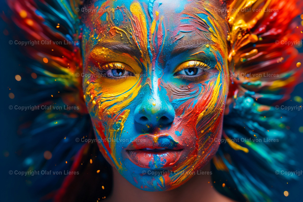 farbenfrohes Frauengesicht | sinnliches Gesicht mir Fabre bedeckt