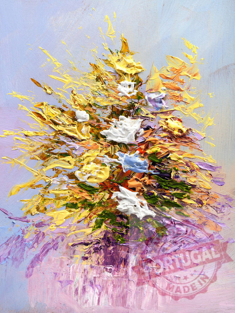 Oil painting representing a bouquet of colorful flowers with impasto technique | Impasto painting depicting a colorful bouquet of flowers exploding with vibrant colors - Realized with Pictrs.com