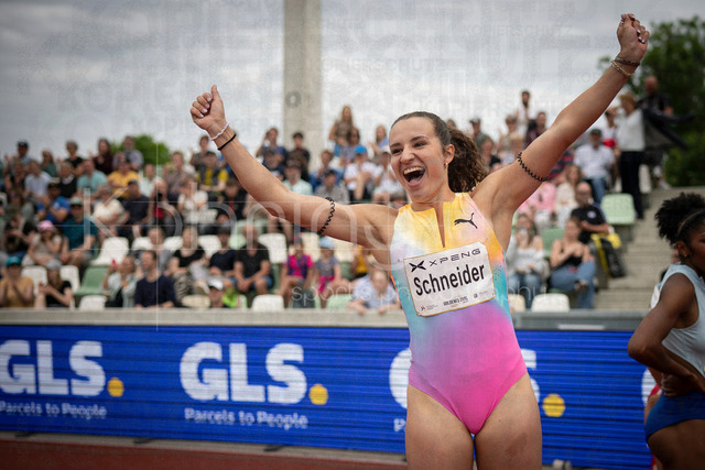 Golden Oval; Dresden, 31.05.2026 | DRESDEN , GERMANY - MAY 31:  Rosina Schneider (GER / Germany) competes in the 100m hurdles and reacts after the race during the Golden Oval Continental Tour Silver meeting on May 31, 2026 at Heinz-Steyer-Stadion in Dresden, Saxony, Germany.