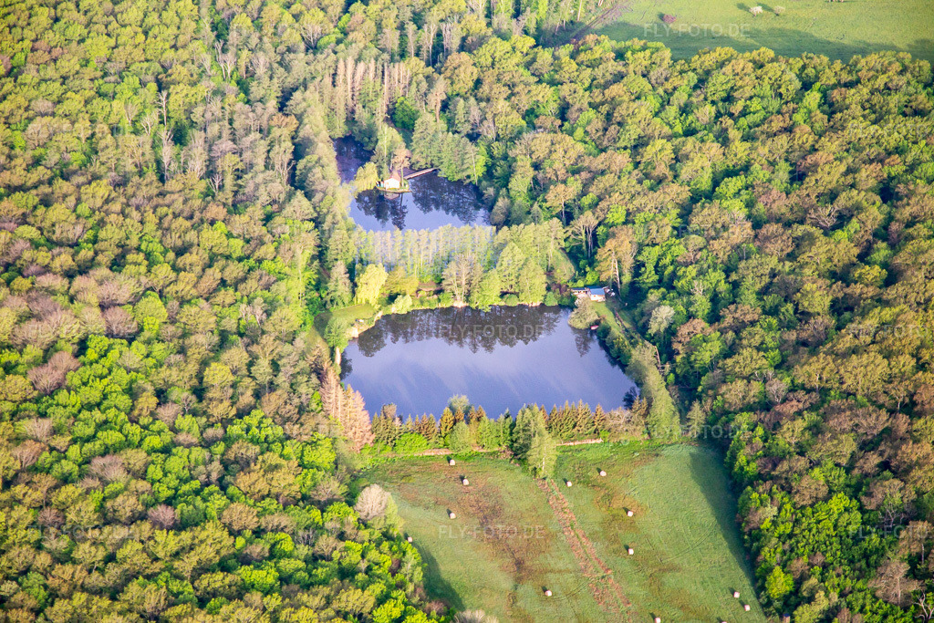 Luftbild: Wier im Wald in Vibersviller im Bundesland Moselle in Frankreich. Foto: IMG_140589.jpg vom 01.05.2024 durch Werner Riehm/FLY-FOTO.de